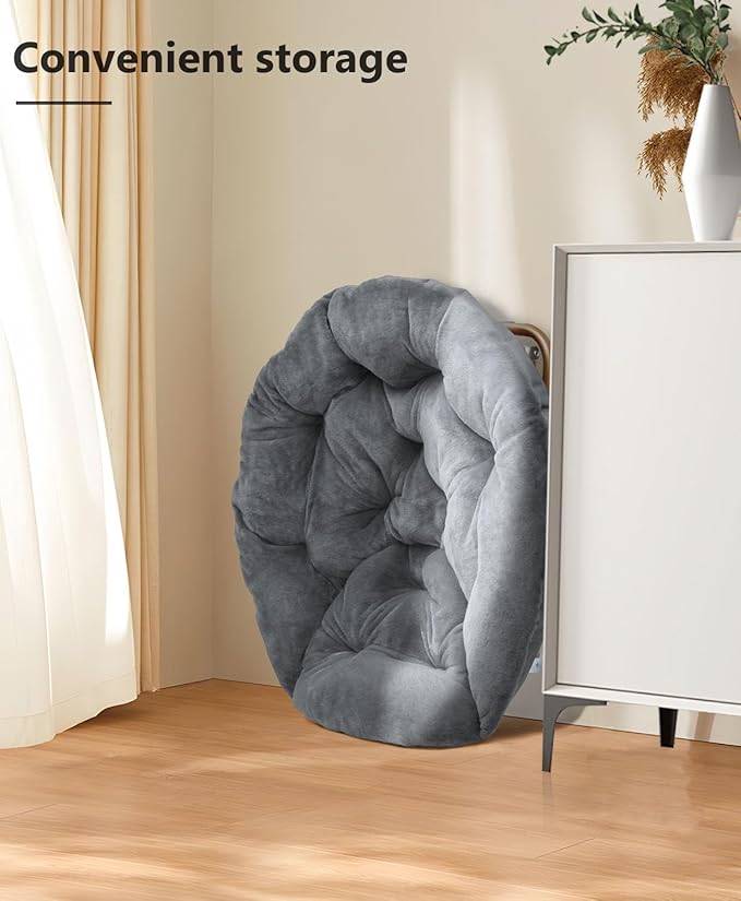 Cozy Saucer Chair Living Room Chair Faux Fur Soft Thick Padded Seat Metal Frame Folding Chair Comfortable Moon Chair for Living Room Bedroom Reading Nook Modern Style 1 Pack Gray