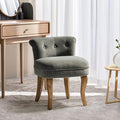 HULALA HOME Velvet Vanity Stool with Low Back Modern Vanity Chair with Solid Wood Legs Small Upholstered Makeup Chair Home Decor for Bedroom Living Room Dressing Table Women Girls Grey