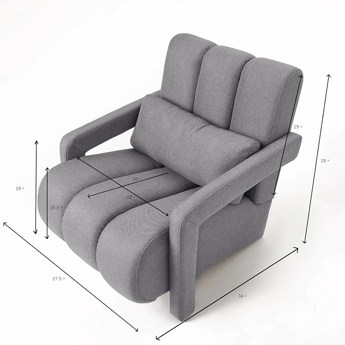 Modern Upholstered Accent Chair with Pillow - Comfortable and Sturdy Linen Fabric for Living Room Bedroom Office and More (Dark Grey)