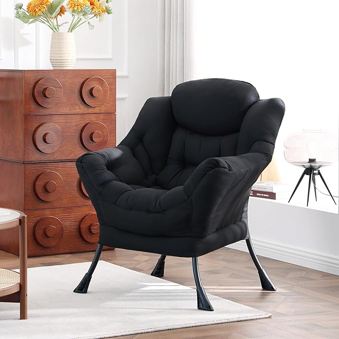 Lazy Chair Large Accent Chair Modern Comfy Armchair Black Chair for Living Room Bedroom Dorm Room Office Apartment Reading Relaxing Use