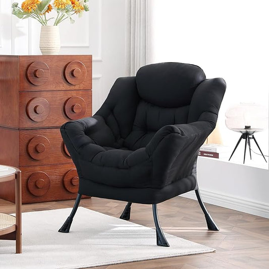 Lazy Chair Large Accent Chair Modern Comfy Armchair Black Chair for Living Room Bedroom Dorm Room Office Apartment Reading Relaxing Use