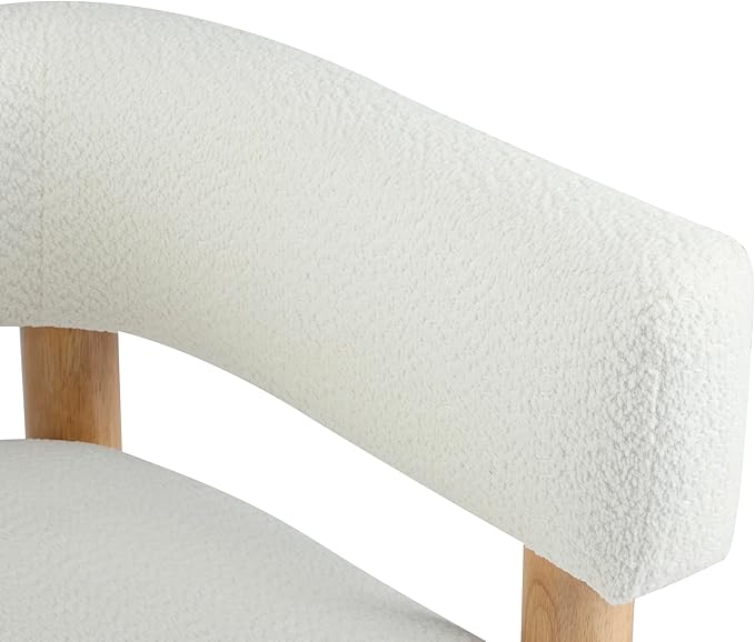Christopher Knight Home Carly Low Profile Accent Chair Round Backrest Side Chair Living Room Armchair with Boucle Fabric Cushion Comfy Reading Chair for Bedroom Wooden Single Lounge Sofa White