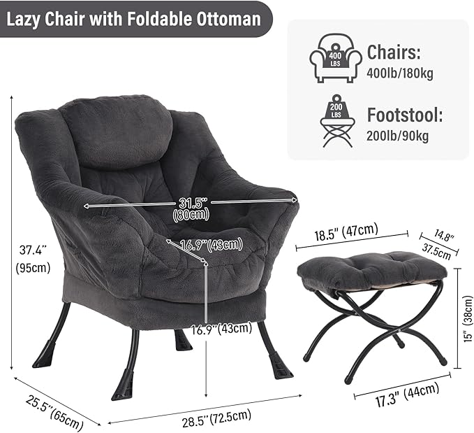 Lazy Chair with Ottoman Modern Accent Chair with Armrests and a Side Pocket Plush Navy Accent Chairs Reading Chairs Oversized Armchairs for Bedroom Study Living Room Courtyard