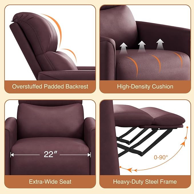 Kidirect Power Swivel Rocker Recliner 360° Swivel Recliner Chairs for Nursery Pu Leather Power Recliner Chair with USB Port and Side Pocket Electric Glider Rocking Chair for Living Room