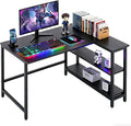 FDW L-Shaped Gaming Desk 43 Inch Computer Desk Corner Desks with Reversible Side Storage Shelves Study Desk Metal Frame PC Work Table for Home Office Dorm Sturdy Writing WorkstationBlack