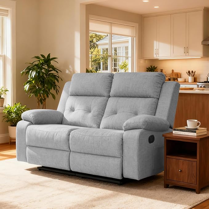 Reclining Loveseat Recliner Sofa 2-Seater Double Manual Dual Recliner Oversized Couches for Living Room Bedroom RV(Loveseat Grey)