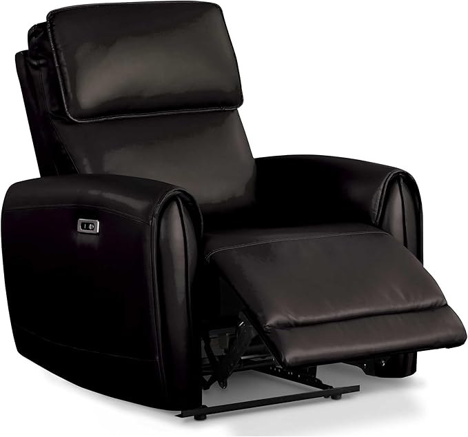 Furniture of America Osfrend Faux Leather Upholstered 35-inch Power Recliner Chair with Contour Arms and USB Chargers for Living Room Office Black