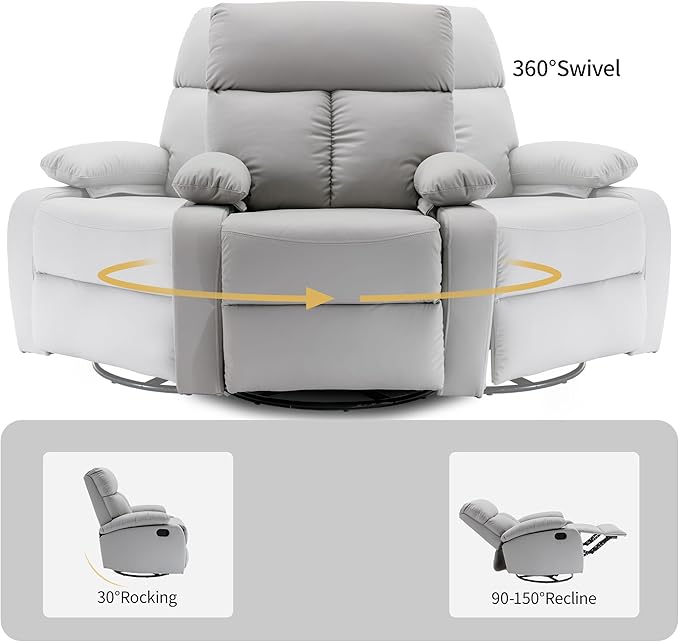Rocking Recliner Chair Swivel Rocker Recliner Glider Small Rocker Recliners for Small Spaces Living Room Bedroom Nursery RV Grey