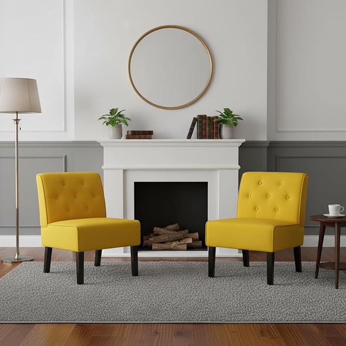 Reeso 2-Piece Living Room Armless Button Tufted Pattern Accent Chair Yellow