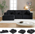110 Inch Cloud Sectional Couch Modular Sectional Sofa with Deep Seat Corduroy Upholstered Boneless Couch for Living Room Bedroom Left Facing Chaise No Assembly Required (Black)