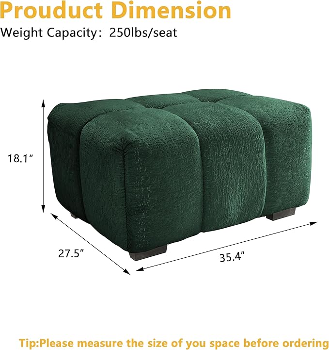 mikibama Ottoman Upholstered Couches Ottoman for Modular Sectional Sofa for Small SpceLiving Room Bedroom Apartment Office (Green-Chenille)
