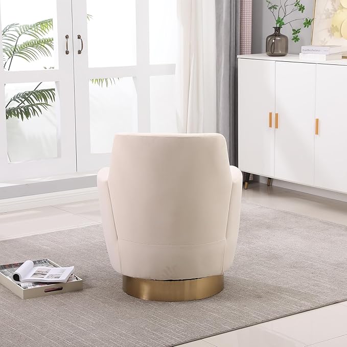 360° Swivel Barrel Accent Chair Comfy Round Accent Chairs with Gold Iron Base &amp Dual-Layer Cushion Modern Lounge Reading Armchair Upholstered Sofa Chair for Living Room Bedroom(Velvet Beige)