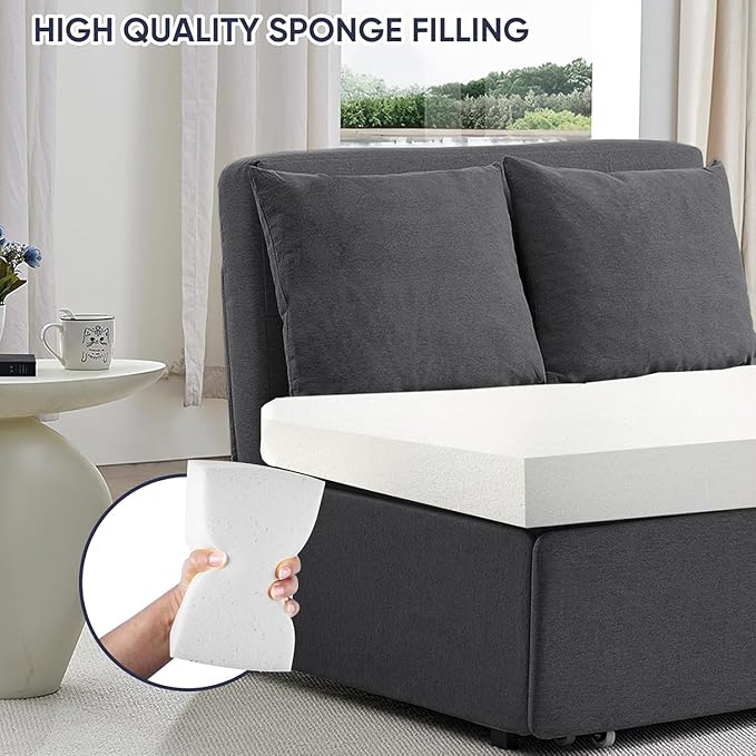 ijuicy 3 in 1 Twin Sleeper Sofa with Pullout Bed Linen Pull Out Sofa Bed Convertible Loveseat Couch Beds with Pillows and Tri-fold Mattress for Small Space Apartment Dark Grey