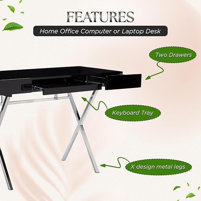 Kings Brand Furniture Contemporary Style Home &amp Office Desk Black/Chrome