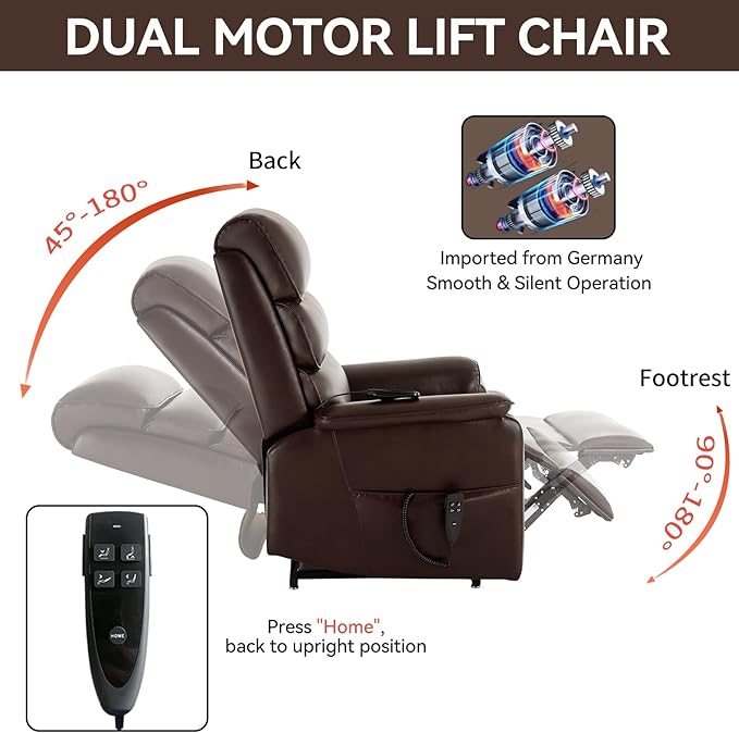Manual Rocker Swivel Recliner Chair with Vibration Massage Lumbar Heat Rivet Design Faux Leather Brown Single Sofa for Living Room (34.64 Brown)