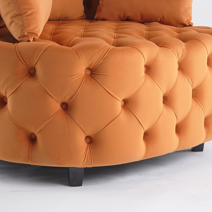 Eafurn 40.6 Wide Oversized Velvet Barrel Accent Chair Modern Round Armchair with Deep Button Tufting &amp 3 Toss Pillows Modern Lounge Chair for Living Room Bedroom Reading Nook