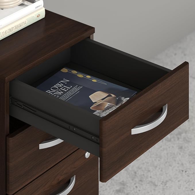 Bush Business Furniture 3 Drawer Mobile File Cabinet - Assembled Rolling Document Storage for Home or Professional Office Studio C Collection Black Walnut