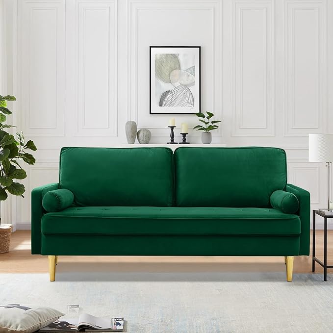 66.9“ Loveseat SofaModern Velvet Small CouchButton Tufted Upholstered Furnituremini CouchSmall loveseat with 2 PillowsSuitable for Living Room Bedroom Apartment. (Green)