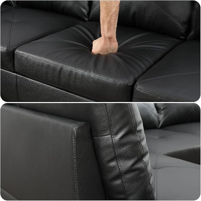 L Shape Sectional Couch with Chaise 97 Inch Modular Sofa with Ergonomic Reclined Backrest Sectional Couches for Living Room Cross Hatch Patterns for Office and Small Apartment Black