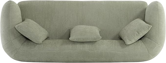 Christopher Knight Home Yule Living Room Wooden 3-Seater SofaBoucle Fabric Upholstered Lounge Sofa CouchHome Office/Bedroom Sofa Chair with Accent PillowComfy Reading Cloud SofaLight Green + Brown