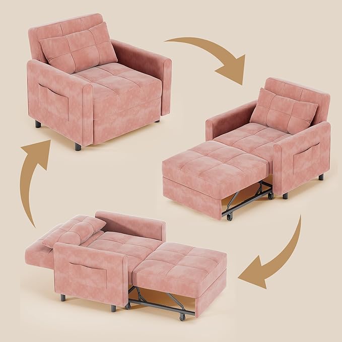 Gizoon Sofa Bed Chair 3 in 1 Convertible Pullout Single Sleeper Chair Bed with Adjustable Backrest Spacious Multifunctional Sofa Couches for Living Room Bedroom Apartment