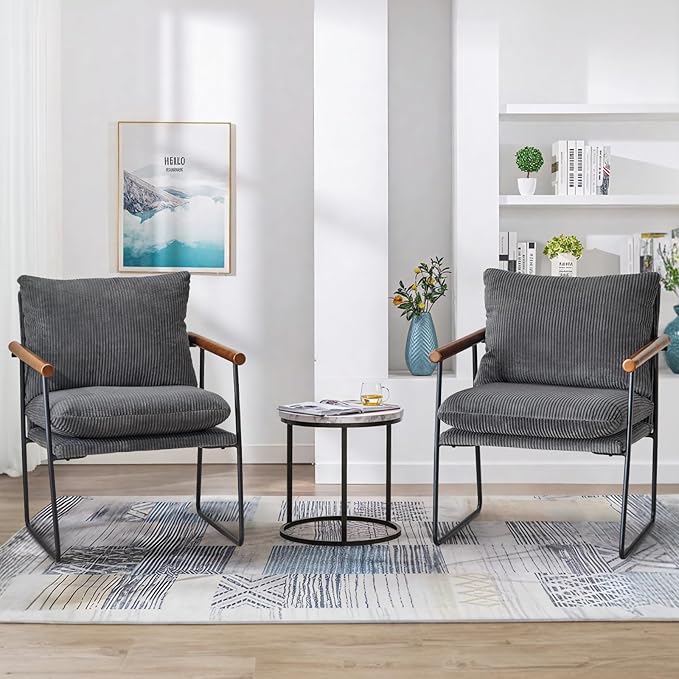 Furnilivng Small Sling Accent Chair Comfortable Boucle Fabric Arm Chair Upholstered Cozy Reading Chair for Living Room Bedroom Dressing Room Home Office Grey