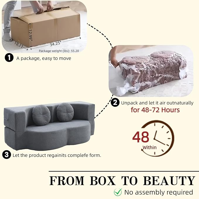 76 Convertible Folding Sofa Bed 2-in-1 Twin Size Loveseat Sleeper Couch Bed with Two Pillows Foldable Space-Saving | Design for Dorms Apartments Bedroom&amp Living RoomNo Assemble(Grey)