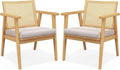 GOFLAME Rattan Accent Chairs Set of 2 Comfy Mid-Century Modern Cane Lounge Armchairs with Rattan Back &amp Removable Seat Cushion Reading Chairs with Solid Rubber Wood Frame for Living Room Bedroo