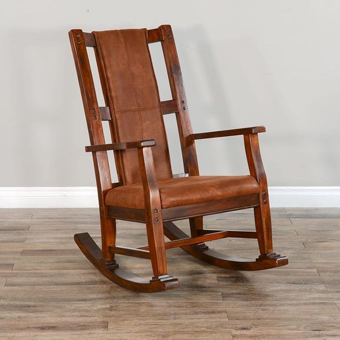 Pemberly Row Wood Rocking Chair Indoor in Chocolate (41 H x 26 W x 22.5 D) for Living Room with Cushion Seat High Back Easy Assembly