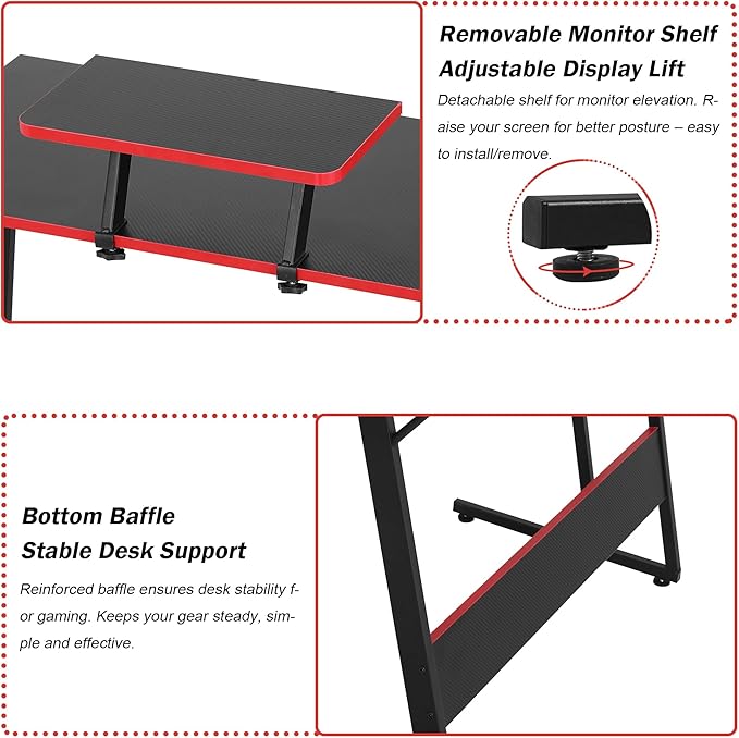 Bigacc L Shaped Gaming Desk 50 Corner Desk Spacious Dual Tops P2 Particleboard Metal Z-Legs Adjustable Non-Slip Pads Scratch/Waterproof Multi-Use Home Office/Game Room/Dorm