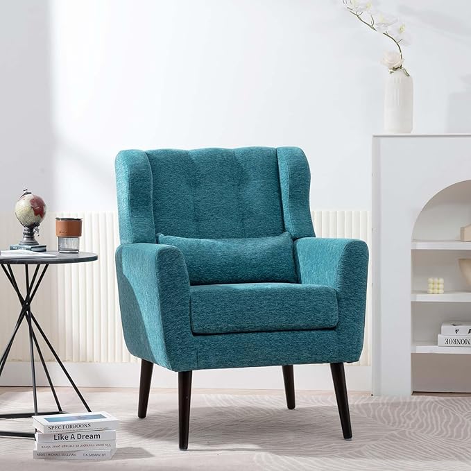 Modern Accent Chair&ampWingback Chair&ampLiving Room Chairs ComfySmall Arm Chair&ampClub Chair&ampSide Chairs for Living RoomSingle Chairs Living Room with Waist Pillow for Small SpaceOffice (T