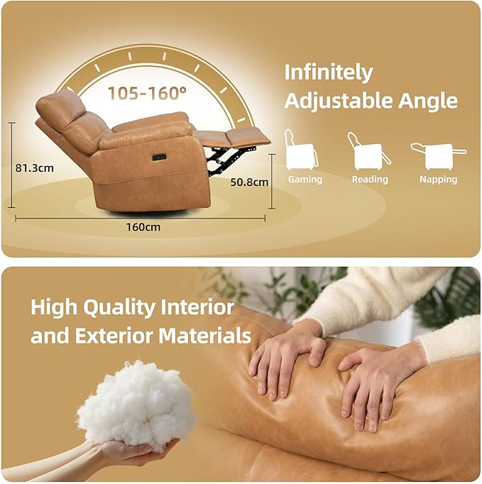 Massage Chair Recliner with HeatManual Recliner Chair for AdultsLazy Boy Recliner Chair with Cup Holder2 PocketsAdjustable BackrestFootrestOversizedHeavy Duty (Brown 4)