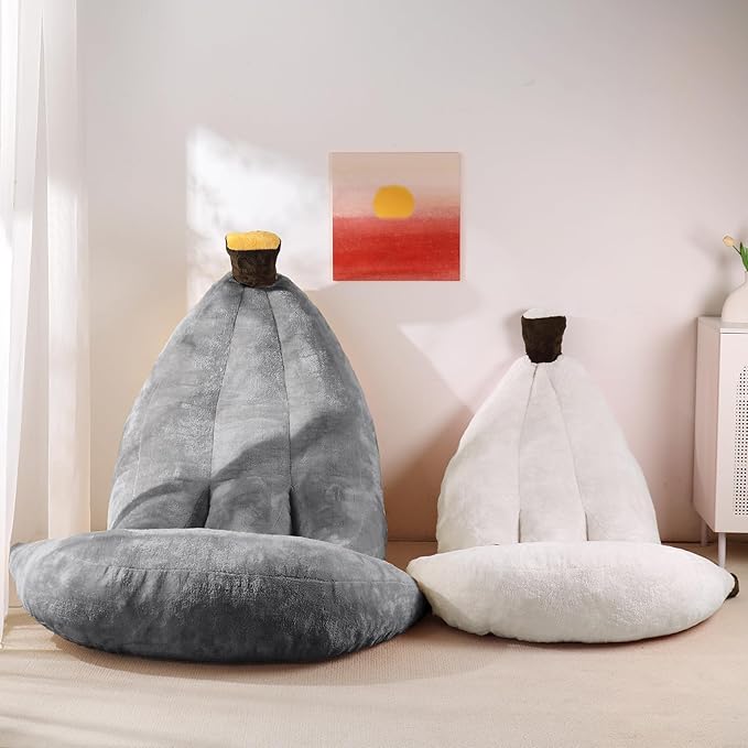 Banana Bean Bag Chair with Ottoman Floor Sofa Bed with Footrest Comfy Convertible Lounger for Adults Plush Couch for Bedroom Living Room or Dorm L-Grey