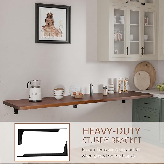 Floating Wall Mounted Table Desk with Pine Wood72 x 22 Workbench for GarageHome Office Desks with Heavy Duty BracketsWork Table for KitchenDiningLaundry (72 * 22 * 6.8 Inch)