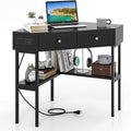 Tangkula Corner Desk with 2 Drawers &amp Built-in Charging Station 90 Degrees Triangle Computer Desk for Small Space Bedroom Makeup Vanity Desk with Storage Shelves Corner Writing Desk