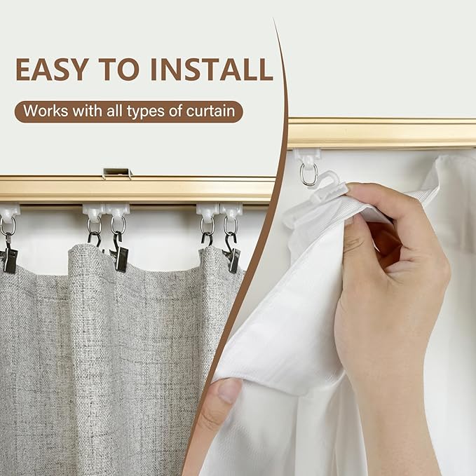 Ceiling Curtain Track Ceiling and Wall Mounted Heavy-Duty Curtains Rails Room Divider Curtains Shower RV Tracks Ceiling Sliding Curtain Rods With Clips Gold 12ft.