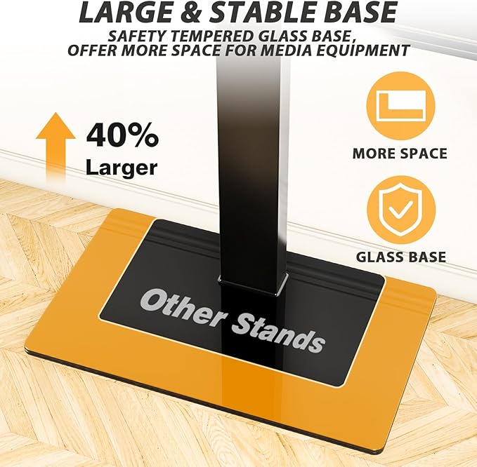 TAVR Universal Floor TV Stand Base for 32-75 Inch TVs up to 110 Lbs with Swivel Height Adjustable Mount Black Tempered Glass Base for Media Storage and Space Saving