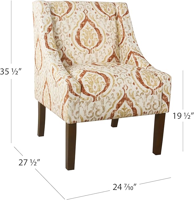 Homepop Home Decor | Upholstered Classic Swoop Arm Accent Chair | Accent Chairs for Living Room &amp Bedroom | Decorative Home FurnitureOrange and Cream Medallion
