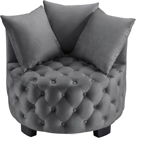 GDFStudio Upholstered Tufted Accent Chair Contemporary Velvet Leisure Chair with Curved Back and Integrated Arms Modern Round Accent Chair for Living Room Dark Gray
