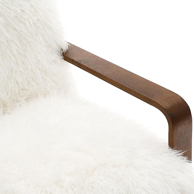 Furniture of America Ramos Modern Lounge Chair with Ultra Soft Faux Fur Long-Haired Accent Sofa Tight Seat and Back Single Couch Fluffy Living Room Seating No Assembly Needed White