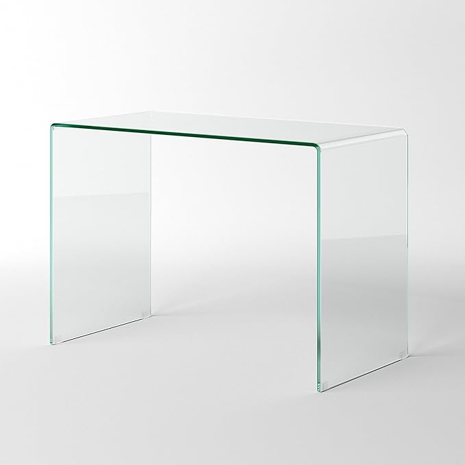 Neos Modern Furniture Bent Glass Computer Desk Rectangular Shaped PC Laptop Workstation Table for Home Office Clear