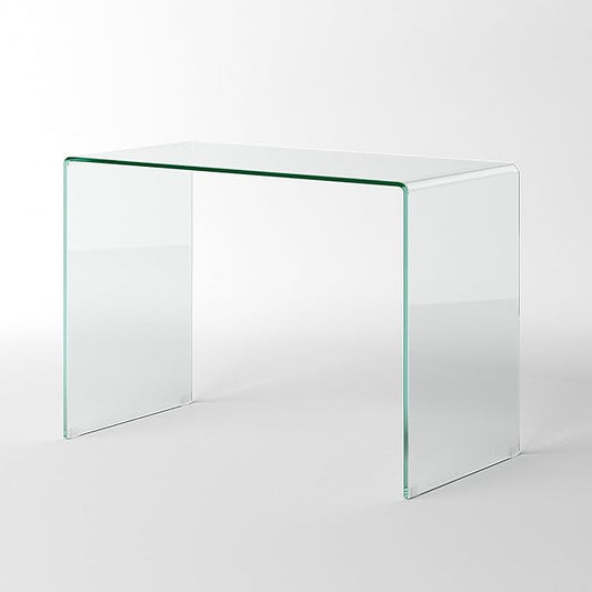 Neos Modern Furniture Bent Glass Computer Desk Rectangular Shaped PC Laptop Workstation Table for Home Office Clear