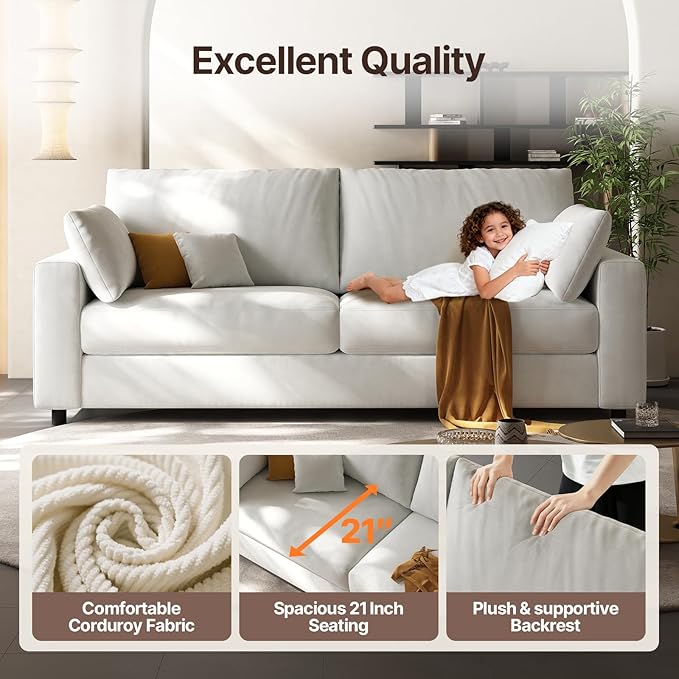 71” Loveseat Sofa Mid Century Modern Decor Love Seat Couches for Living Room Linen Fabric Deep Cushions Couch for Bedroom Solid and Easy to Install Love Seats Furniture (Beige 71 Inch)
