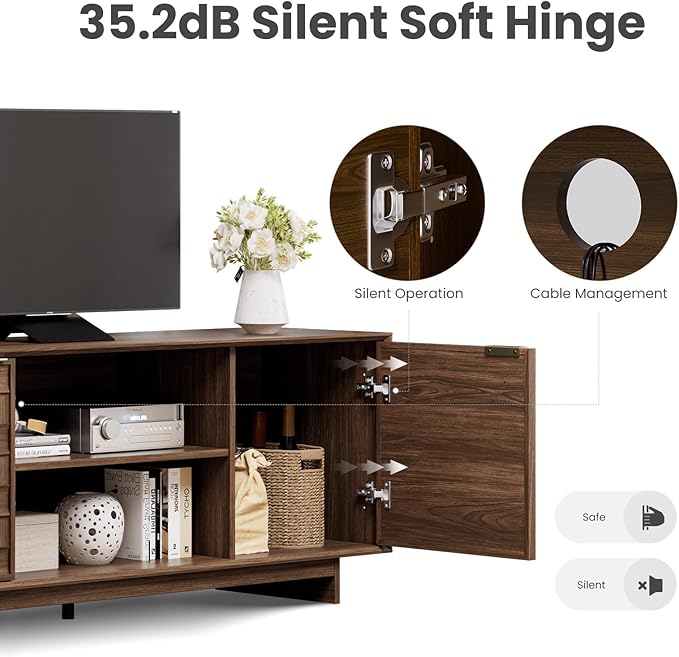 COLAMY TV Stand with Two Doors Entertainment Center 59 with Adjustable Shelves and Storage Mid-Century Modern TV Stand for 50/55/65 inch TV Media Console Cabinet for Living Room Bedroom Walnut