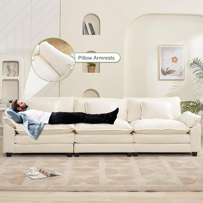 120 Comfy Cloud Sofa Couch with Throw Pillows Upholstered Deep Seat Cozy Sofa Sleeper Modern 3-Seater Modular Sectional Sofa for Living Room