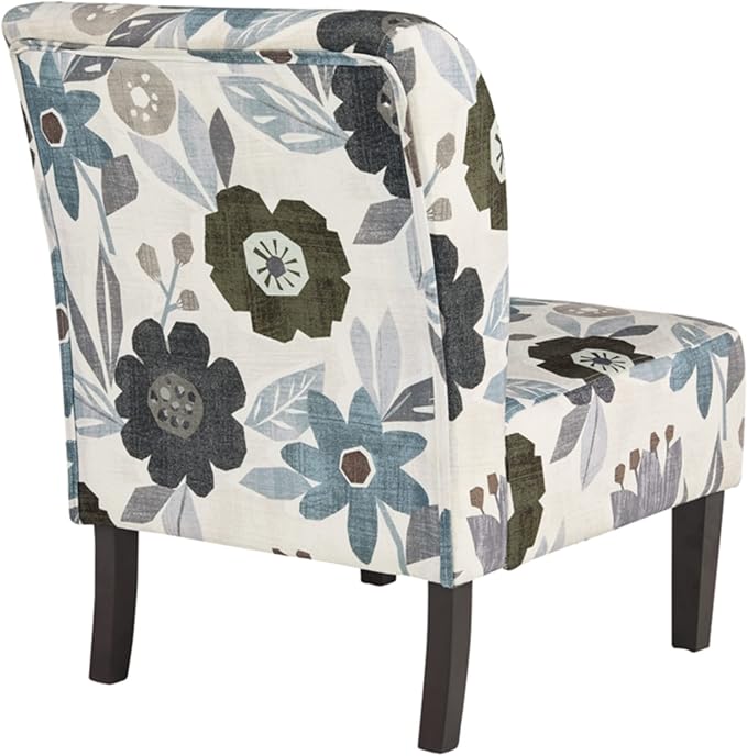 Signature Design by Ashley Triptis Floral Armless Accent Chair with Attached Cushions Fabric Upholstery Wood Legs 16.63 Seat Height White Blue &amp Gray