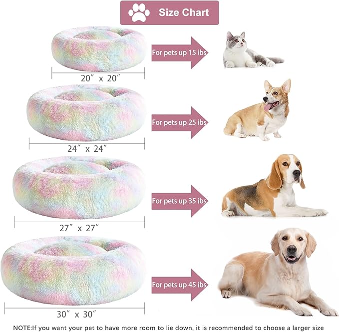 WNPETHOME Donut Dog Beds Large Sized DogAnti-Anxiety Caming Large Pet BedFluffy Faux Fur Plush Puppy BedWarming Cozy Soft Round Bed for Pet Cat Cuddler Cushion