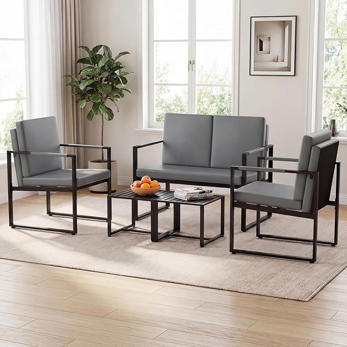 Giantex Modern Loveseat Sofa 2-Seater Sofa with Solid Metal Frame &amp Removable Back Cushions Spacious Seat &amp Supportive Armrests Indoor Couch for Living Room Bedroom Office (Gray)