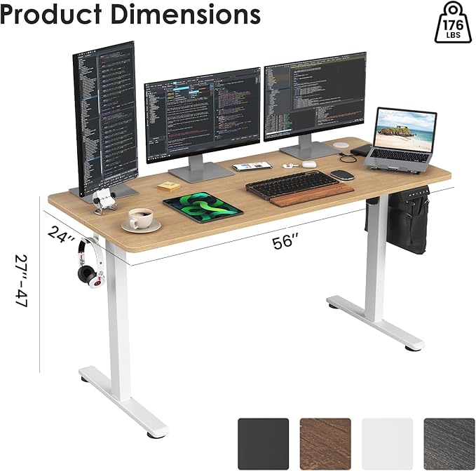 Electric Height Adjustable Standing Desk with Splice Board - Computer Gaming Desks Home Office Corner Desks Bedroom Craft Study Table Work Standing DeskNatural