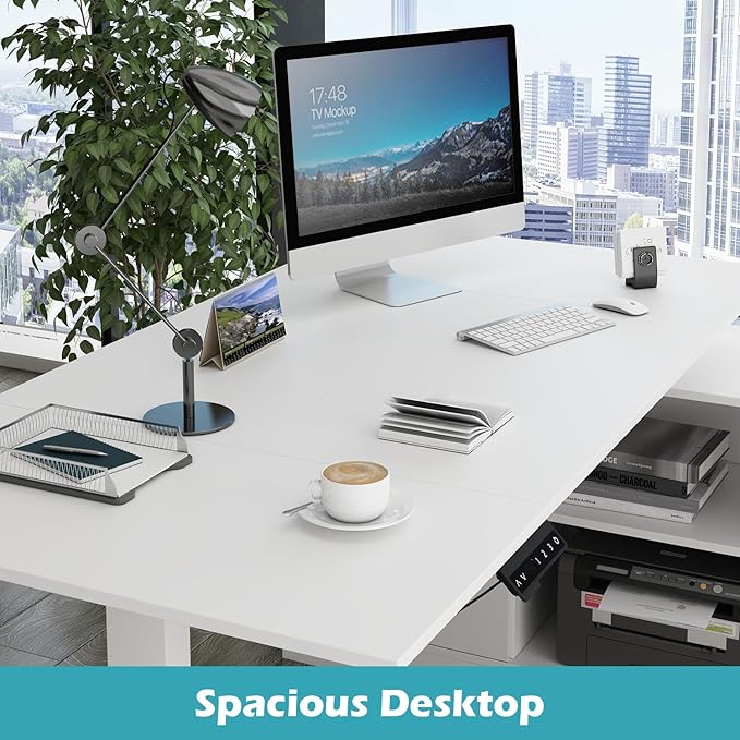 Homsee Home Office L Shaped Electric Standing Desk with Drawers and Shelves Height Adjustable &amp Shape Reversible Stand up Desk 63 Computer Executive Corner Table White